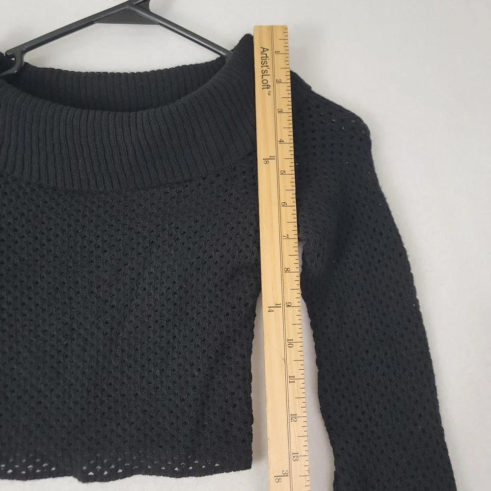 ARDEN B VINTAGE BLACK CROP OPEN KNIT OFF-THE-SHOULDER SWEATER TOP FRANCE SIZE 2